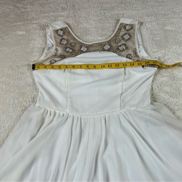 Jodi Kristopher chiffon and bead white fit and flare dress, size 9 - Picture 5 of 12
